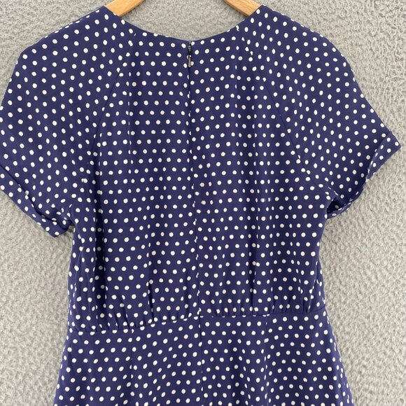 Fossil Dress Womens 2 Navy Polka Dot Silk Fit & Flare Raglan Short Sleeve Mini - Picture 4 of 10